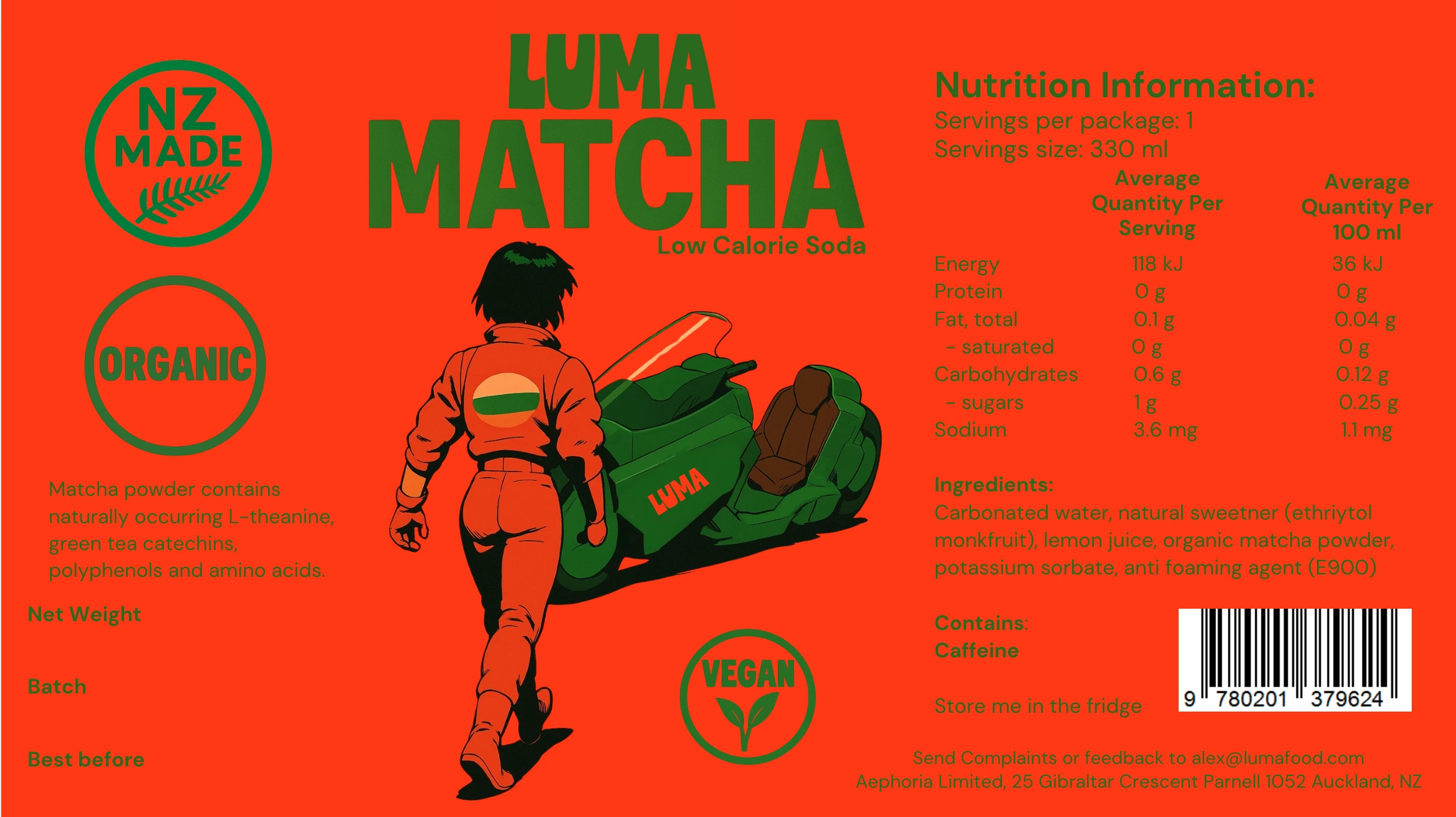 Luma Sugar Free Matcha Soda label