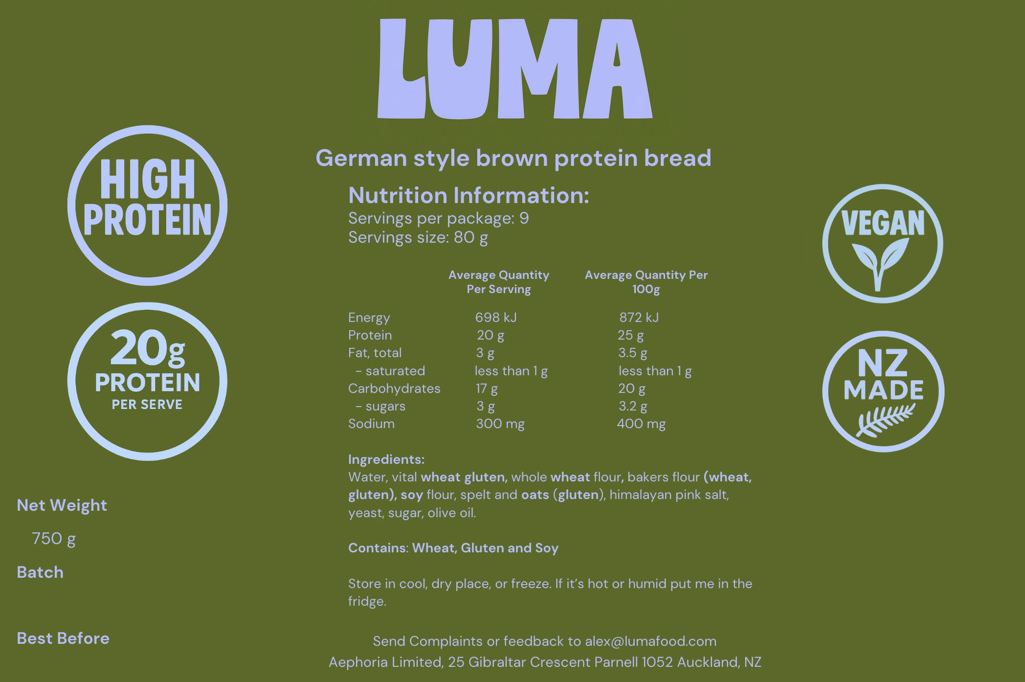 Luma Protein Bread Plain label