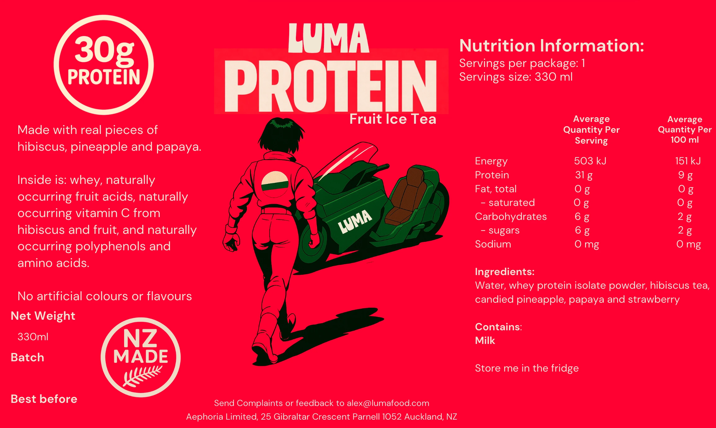 Luma Protein Ice Tea Fruit label
