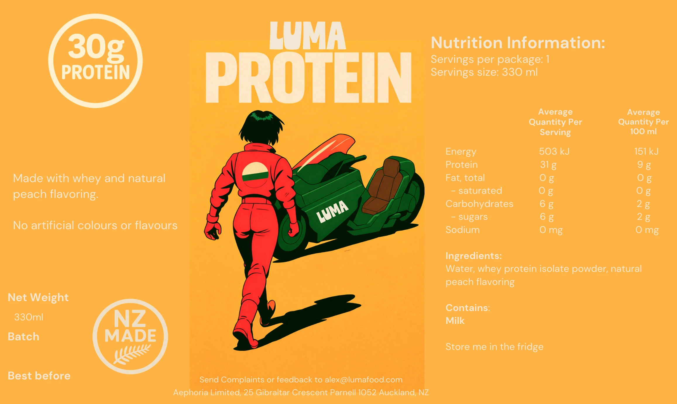 Luma Protein Ice Tea Peach label